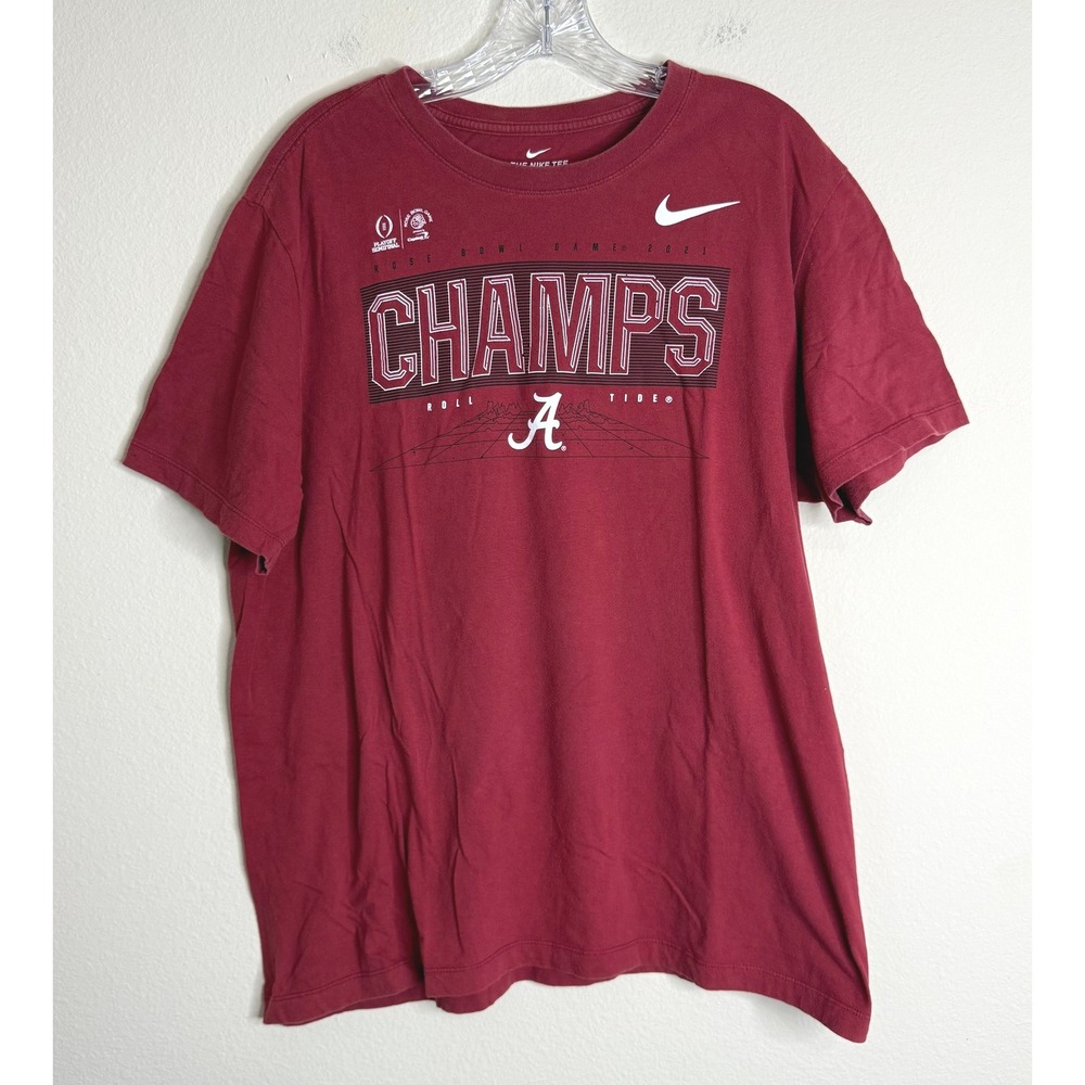 Nike T-Shirt Mens XL Alabama Crimson Tide Rose Bowl 2021 Champs Red Graphic Tee